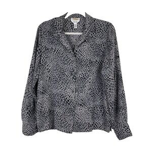 Talbots 100% Silk Animal Print Button Up Blouse Brown Office Career Work Size 12